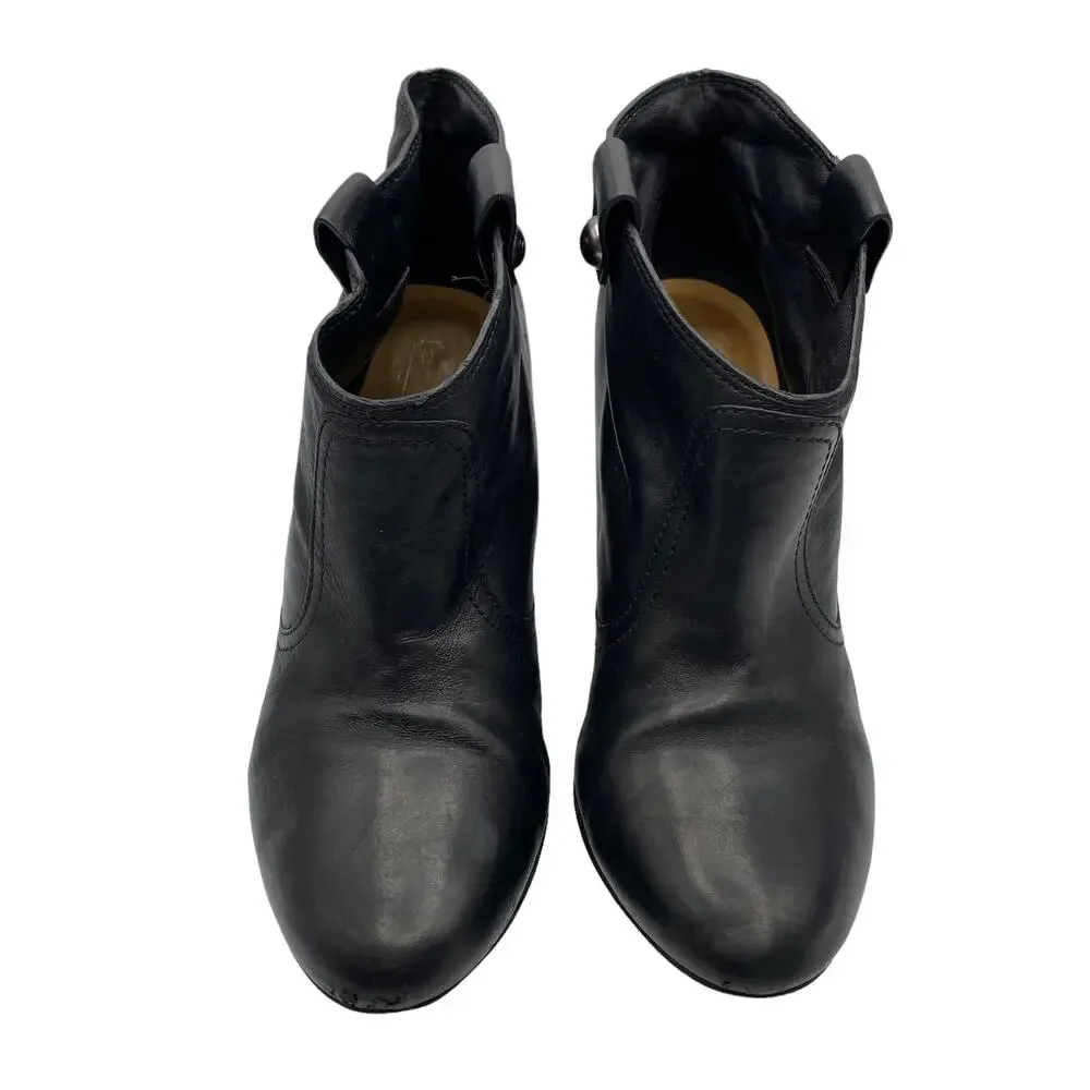 COACH Aliza Black Leather Almond Toe Stacked Cone Heel Ankle Boots Booties 7B
